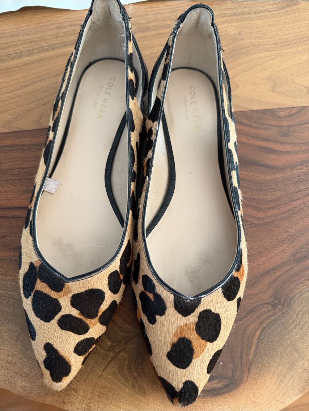Cole Haan Leopard-Print Pointed-Toe Flats in Tan and Black